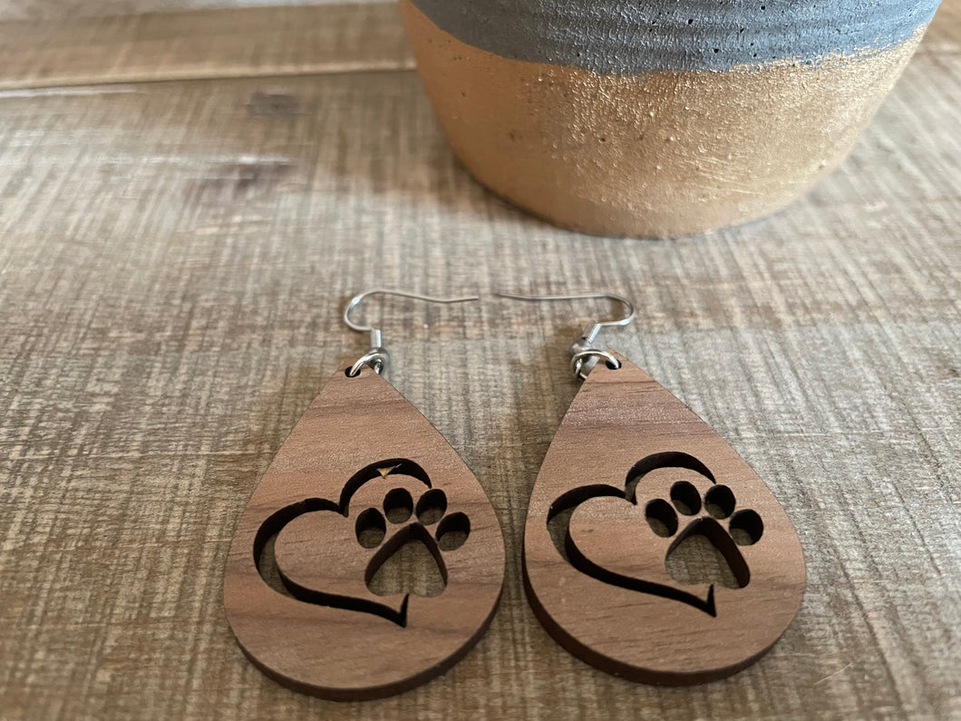 Heart and Paw Drops -  Walnut (Dark)